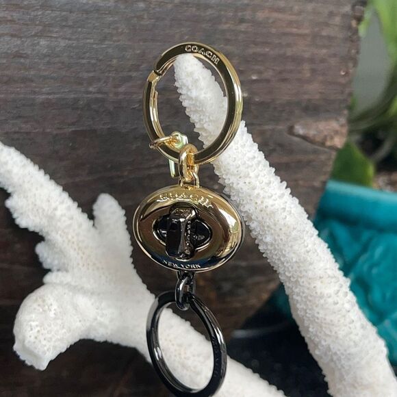 COACH Gold Black dual Fob Twist Loc PurseCharm/Key Fob NWOT - Picture 4 of 16